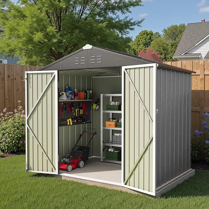 Greesum 8×6FT Outdoor Storage Shed, Metal Patio Storaged Sheds by BuynowfromGreesum