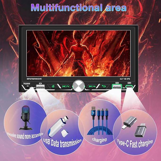 Wireless Apple CarPlay, Double Din Car Stereo, FM AM Car Radio, HD 1280*600 - Image 5