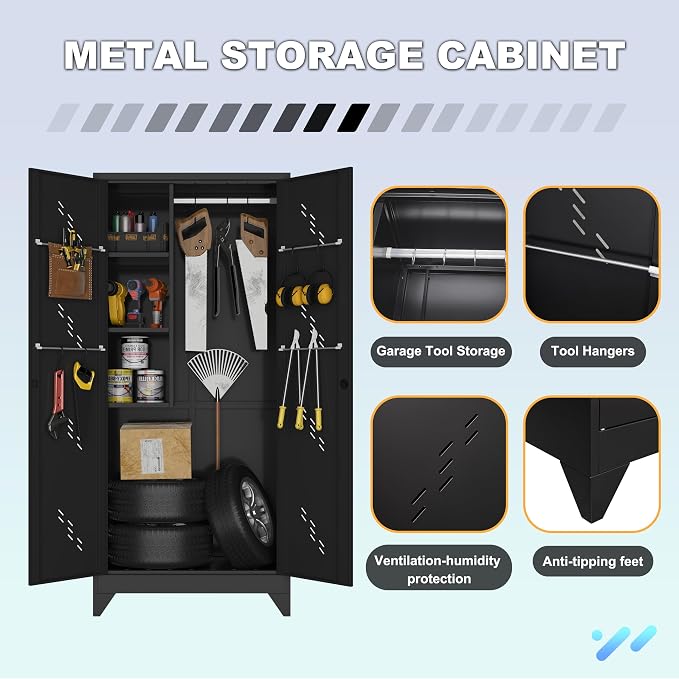 Metal Garage Storage Cabinet, 75” Cleaning Tool Cabinet - Image 4