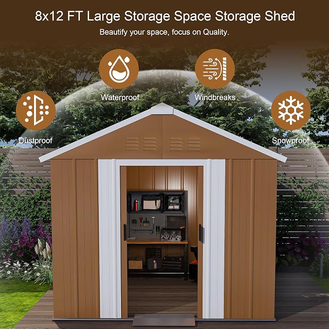 6 x 4 FT Outdoor Storage Shed, Metal Garden Tool Shed - Image 5