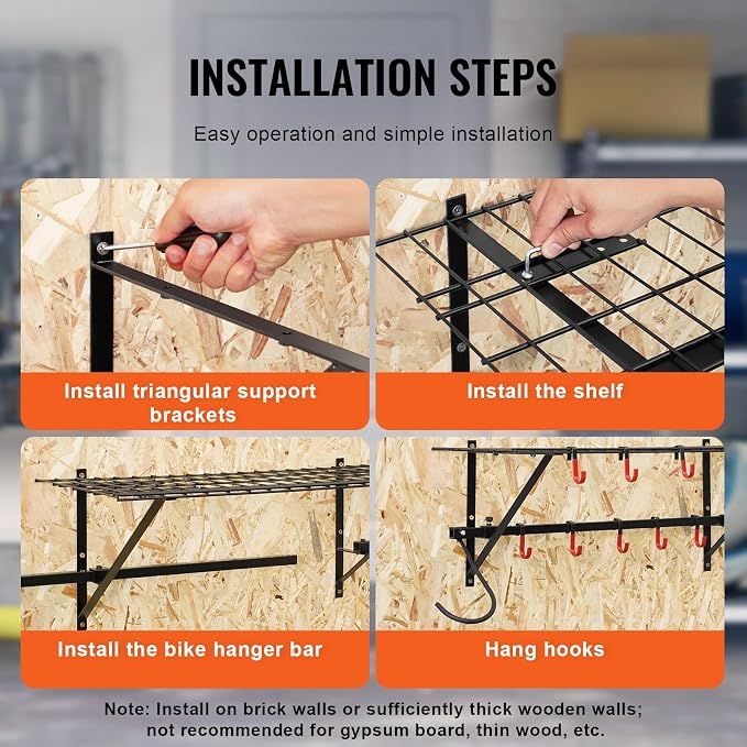VEVOR Bike Storage Rack, 4 Bike Racks, Wall Mount Bike Storage Hanger - Image 6
