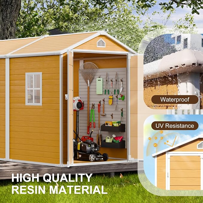8x6 FT Resin Storage Shed, Waterproof Outdoor Shed w/Floor Included, 2 Windows - Image 5