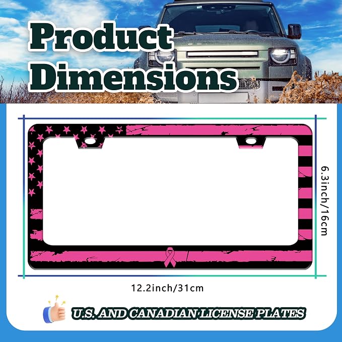 Breast Cancer Awareness Pink Ribbon License Plate Frame American Flag License - Image 3
