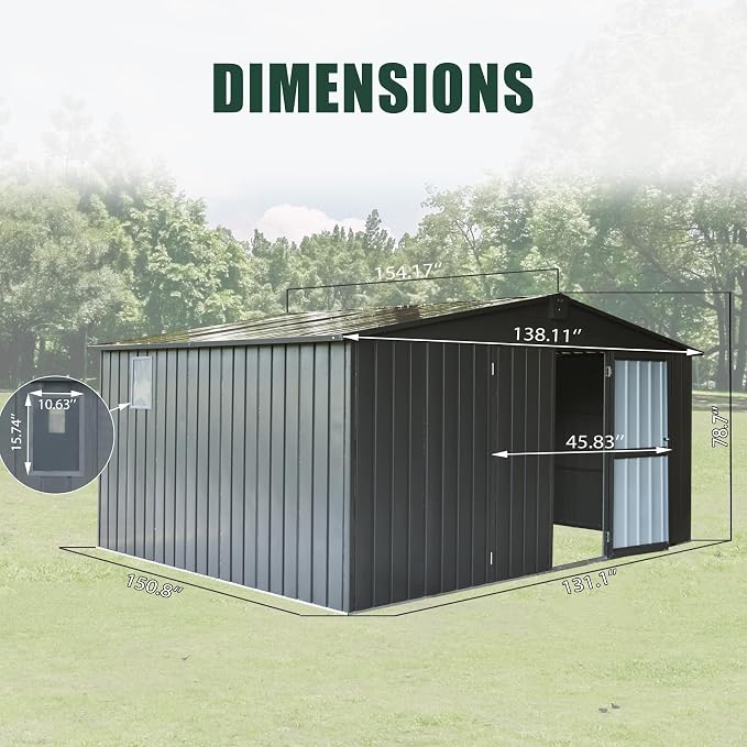 Domi Outdoor Storage Shed 11' x 12.5', Metal Sheds Steel Utility Tool Storage - Image 7