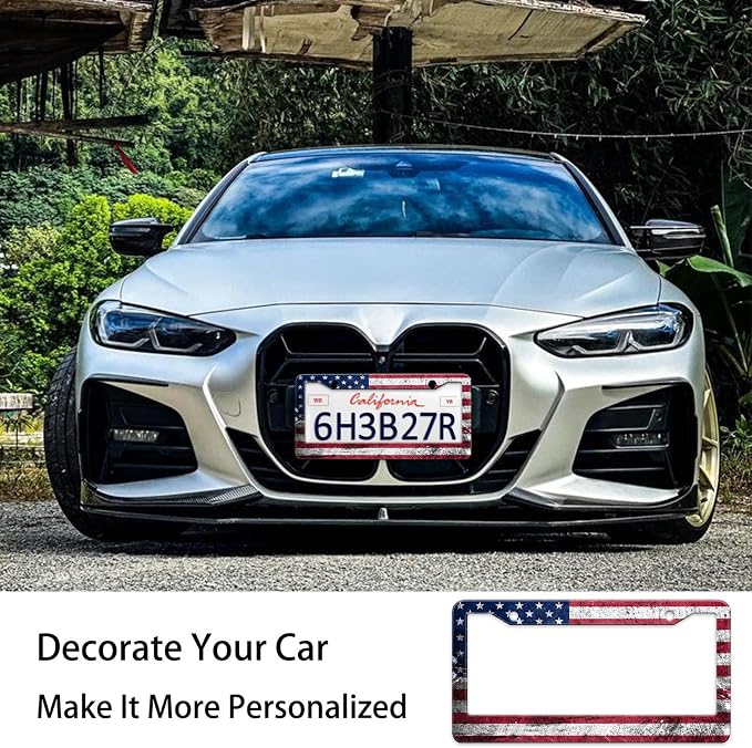 Vintage American Flag License Plate Frame, Retro USA Flag License Plate Holder - Image 5