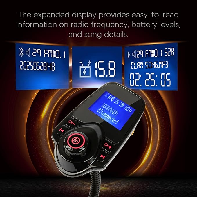 ONN Upgraded 2025 Car Bluetooth FM Transmitter – 1.44" Display, Flexible - Image 8