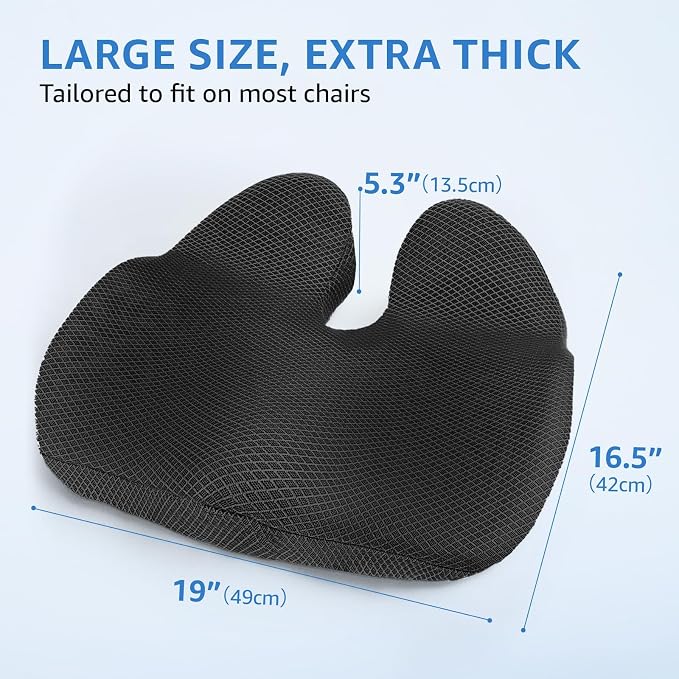 Extra Large Office Chair Cushion, Sciatica & Hip Pain Relief, Booster Pad - Image 3
