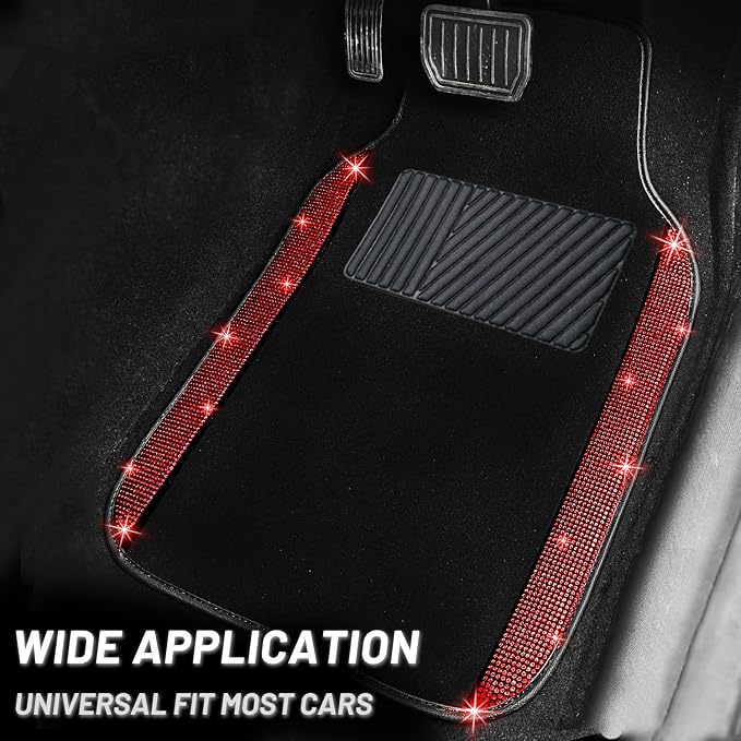 NBTEPEM Red Bling Car Floor Mats Full Set, Universal Fit Most Cars - Image 2