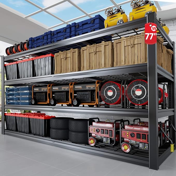 77" W Storage Shelves Heavy Duty Garage Shelving 4 Tier Metal Shelving Unit by PMKES