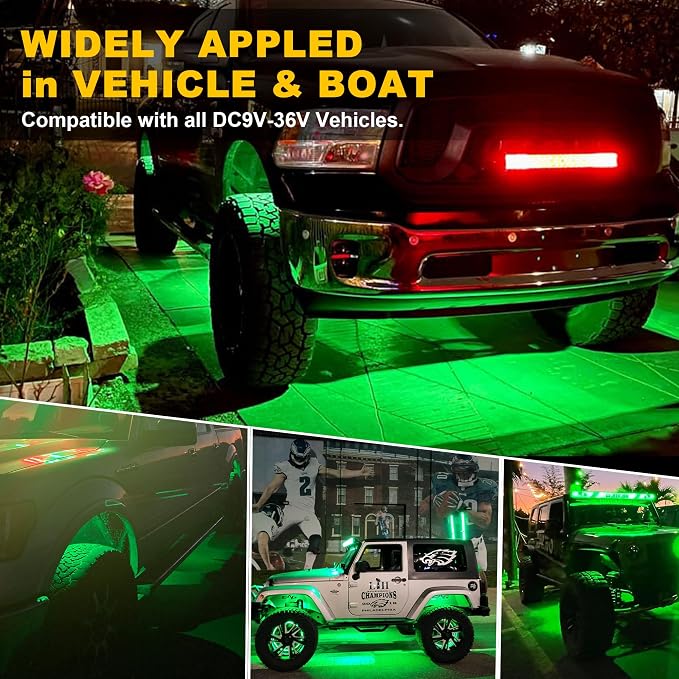 Nicoko 4Pods Pure Green LED Rock Lights 72w high Power Rock Lights Neon - Image 4