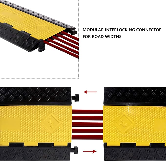 1 Pack Rubber Cable Ramp Hose Cable Protector Ramp 5 Channel 22000Lbs Load - Image 4