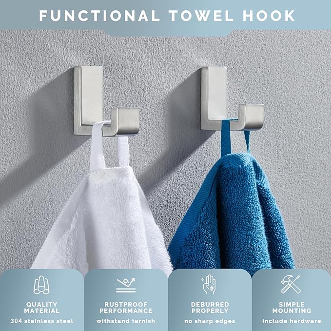 Angle Simple Bathroom Towel Hooks, SUS 304 Stainless Steel Compact Robe Coat - Image 5