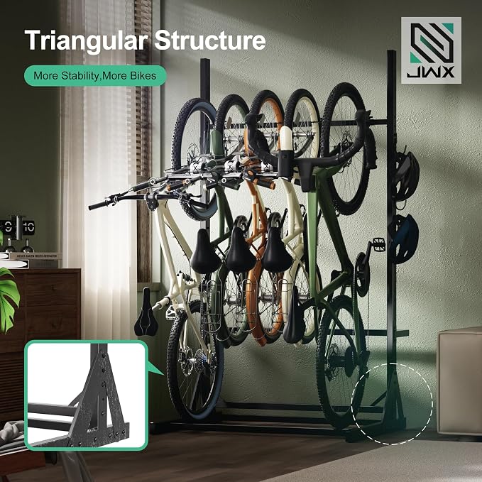 JWX Freestanding 5 Bike Rack, Heavy Duty Floor Bike Stand - Image 7