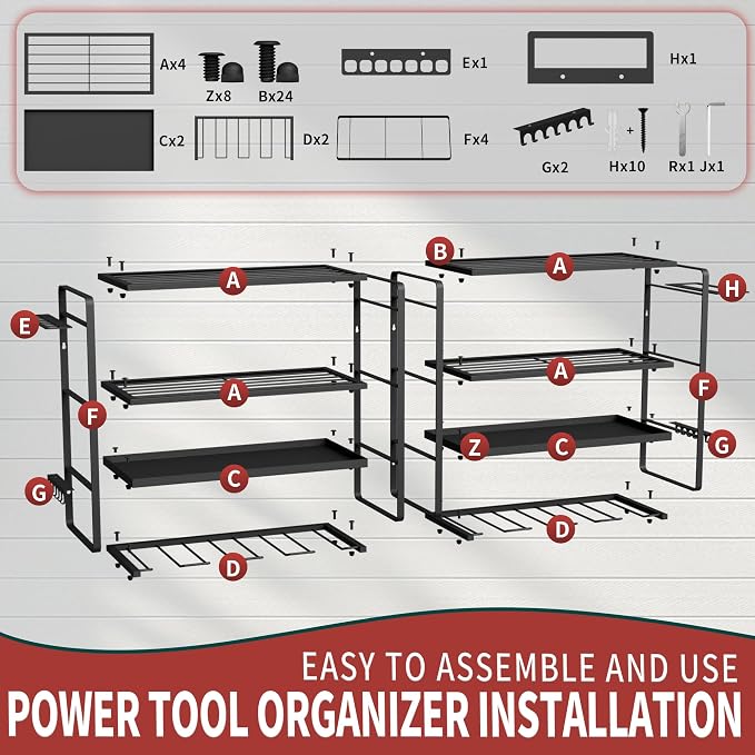 NINAT Heavy Duty 4-Tier Wall Mount Tool Organizer Rack - Image 5