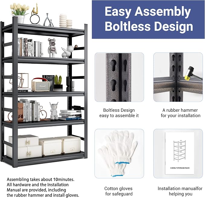 TOPKEY Metal Storage Shelf Garage Storage Shelves, Heavy Duty 5-Tier Utility - Image 5
