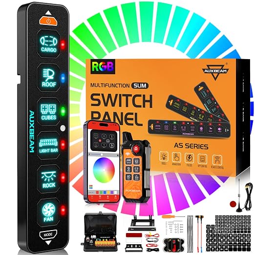 Auxbeam 6 Gang Slim Switch Panel Bluetooth RGB AS-600 by Auxbeam
