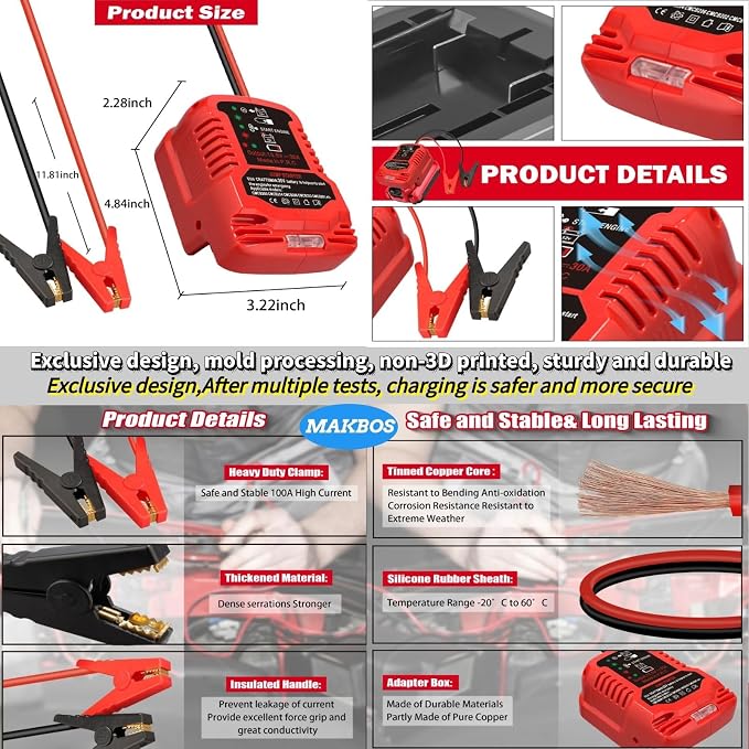 Car Jump Starter Adapter for Craftsman 20V Battery, 12V Portable Car Jump - Image 4