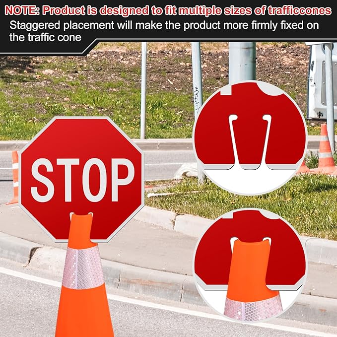 Geetery 12 Pcs Stop Signs 12 x 12 Inches PVC Traffic Cones Top Warning Signs - Image 3