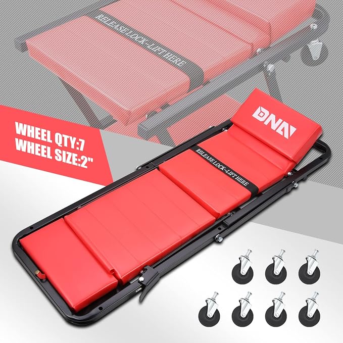 DNA Motoring TOOLS-00192 48" 2 IN 1 Folding Rolling Garage Shop Creeper Roller - Image 3