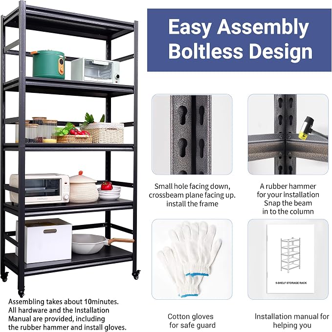 TOPKEY Metal Storage Shelf Garage Storage Shelves, Heavy Duty 5-Tier Utility - Image 5