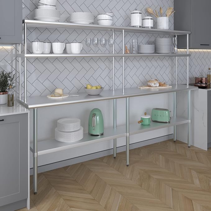 Amgood Stainless Steel Work Table Double Tier Overshelf | Metal Kitchen Prep - Image 5