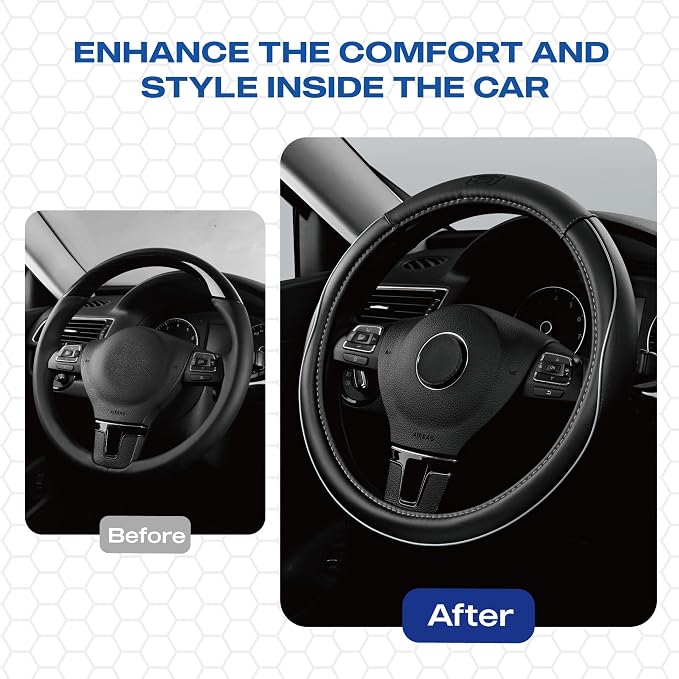 Skechers Memory Foam Steering Wheel Cover, Piping Microfiber Leather Steering - Image 5