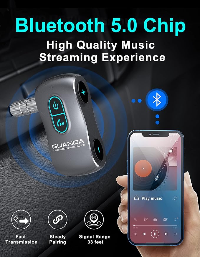 Bluetooth 5.0 Receiver for Car, Noise Cancelling AUX Adapter, Music Receiver - Image 2