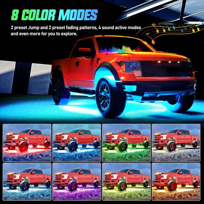 Nilight 4Pcs Car Underglow Neon Accent Strip Lights 256 LEDs RGB Multi Color - Image 5