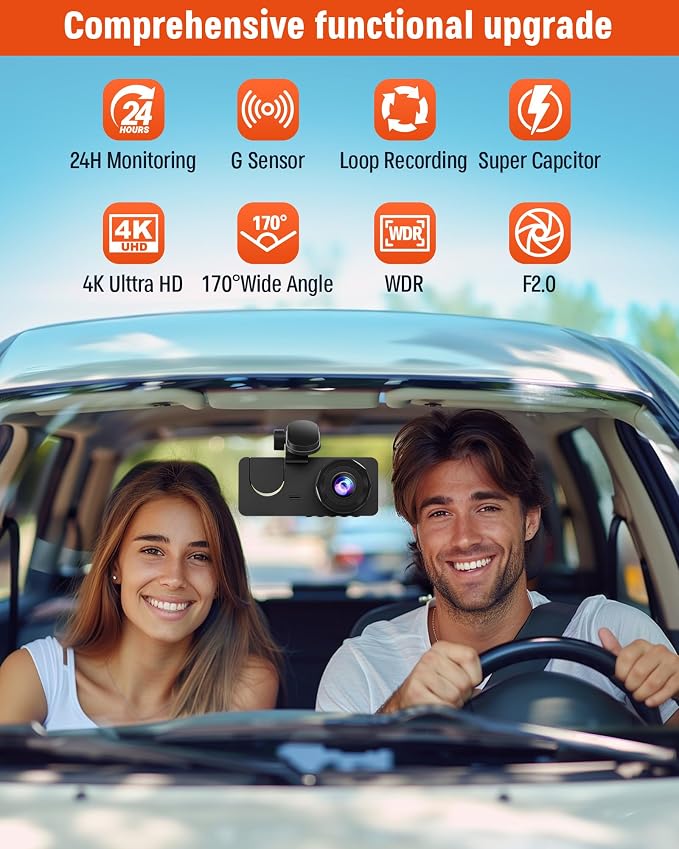 3 Channel Dash Cam, 4K+1080P Dash Cam Front and Rear Inside, Dash Camera - Image 6