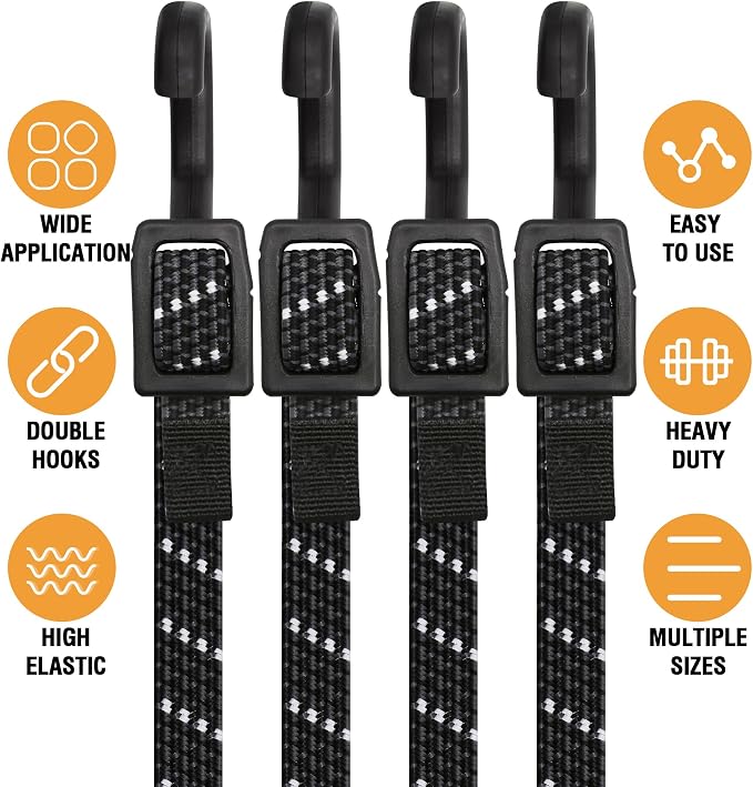 Bungee Cords with Hooks Heavy Duty, Flat Adjustable Bungee Cords with Hooks 40 - Image 3