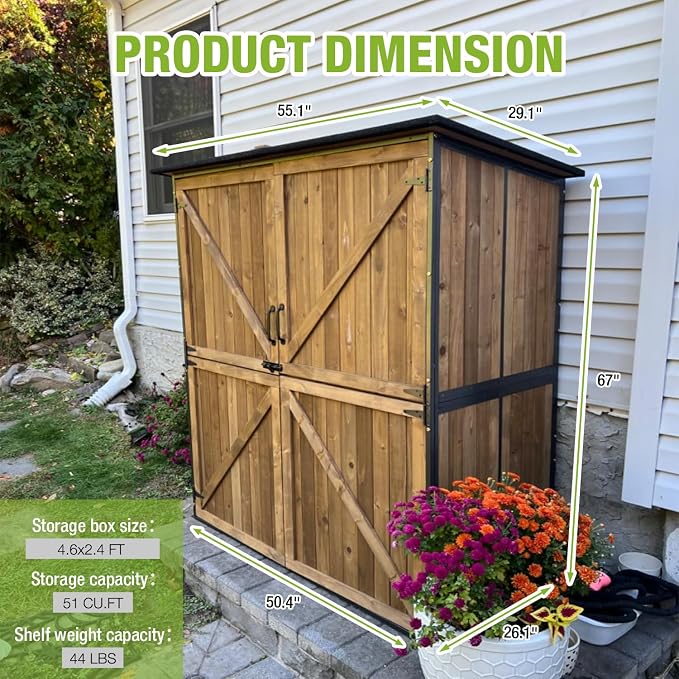 Outdoor Storage Shed with Metal Frame, Large Wooden Tool Cabinet with - Image 6