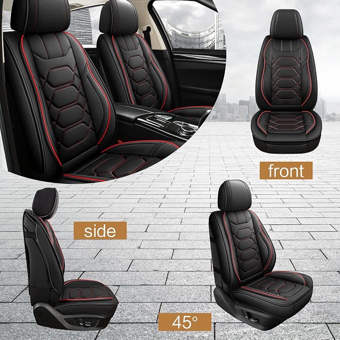 Pariitadin Leather Car Seat Covers Front Pair, Waterproof Faux Leather Seat - Image 4
