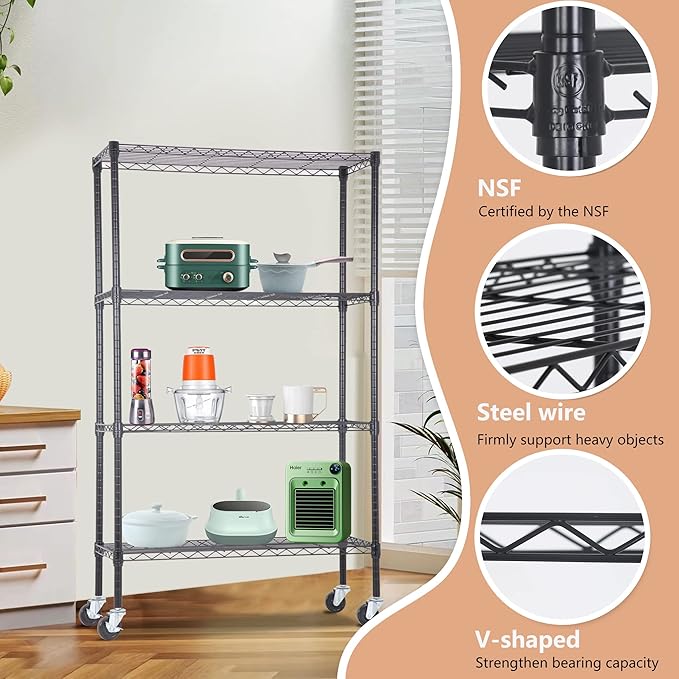 4-Tier Adjustable NSF-Certified Metal Shelf 36L x 14W x 62H Wire Shelving Unit - Image 4