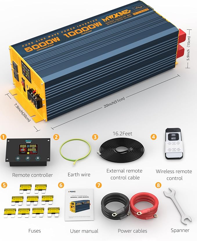 5000 Watt Power Inverter Pure Sine Wave 24V DC to 110V 120V 10000W Peak Heavy - Image 9