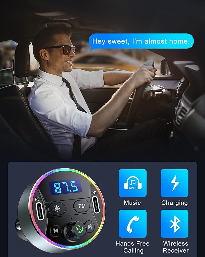 Dual PD 40W Type-C USB Car Charger Bluetooth Car Adapter Bluetooth 5.3 FM - Image 5