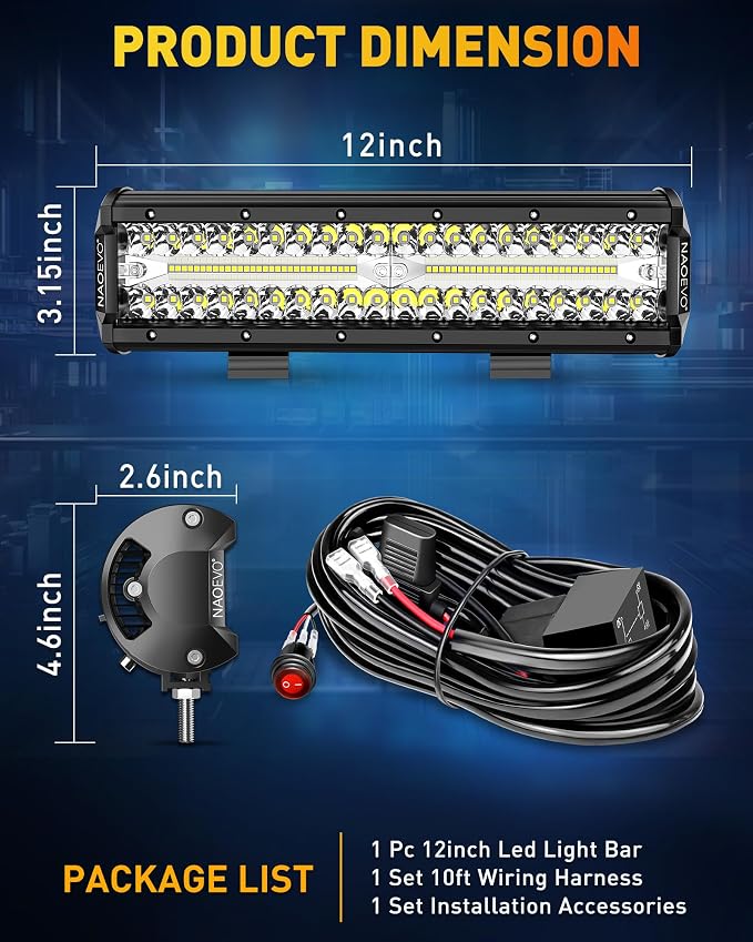 NAOEVO 12 Inch LED Light Bar, 300W 30000LM LED Offroad/Driving/Fog Lights - Image 5