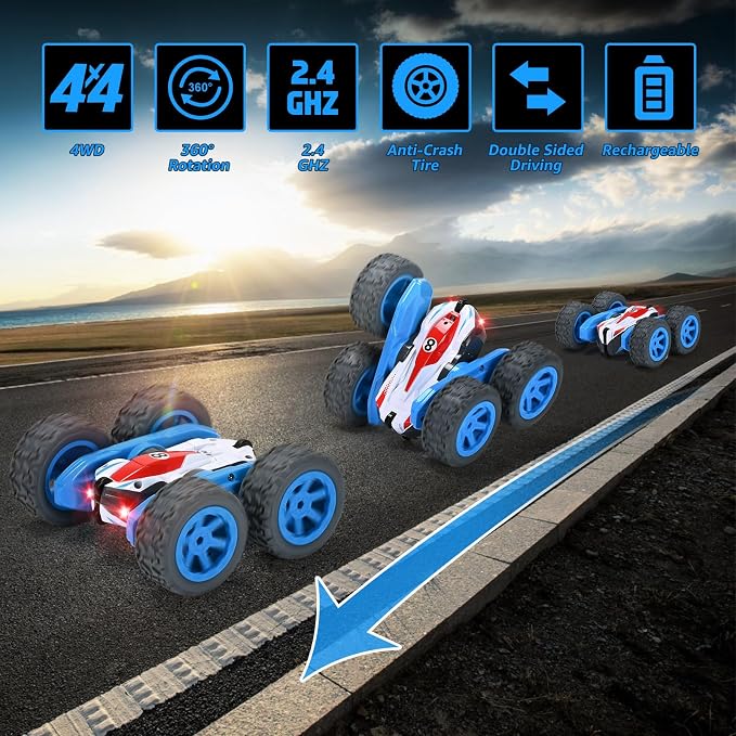 Remote Control Car, 4WD RC Cars Stunt Double Sided 360° Rotating 2 Batteries - Image 7
