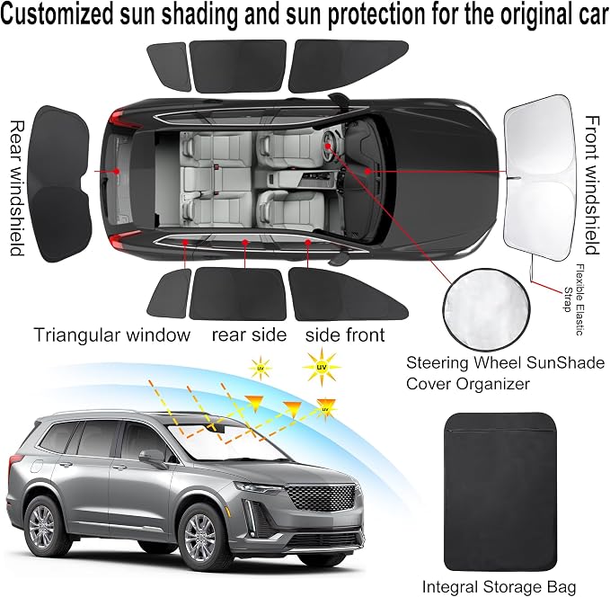 TINGLU Window Shades for Cadillac XT6 2020-2025 Accessories Side Full Windows - Image 3
