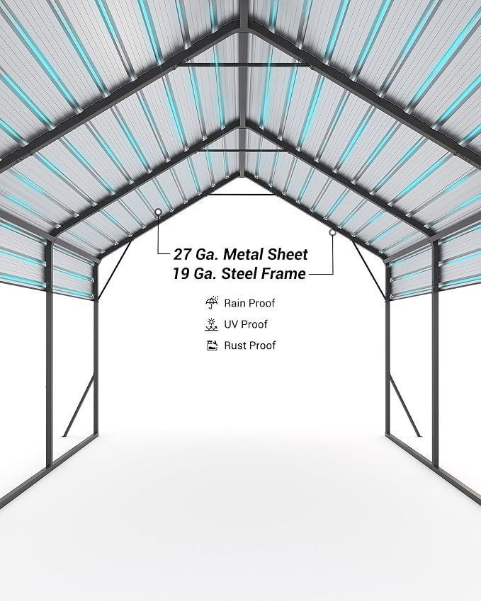 13 x 21 FT Metal Carport, Heavy Duty Carports Reinforced Frame and Steel Roof - Image 2