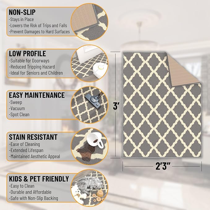 Ottomanson Rugs for Entryway 2'3" x 3' Non Slip Trellis Small Area Rugs Durable - Image 2