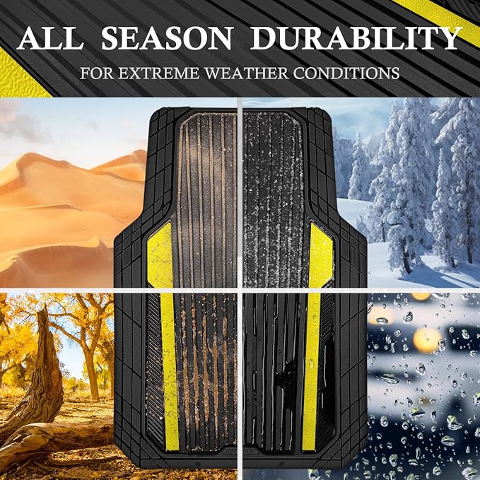 CAR PASS Yellow Car Mats Metallic, Aluminum Film All Weather Rubber Lemon - Image 3