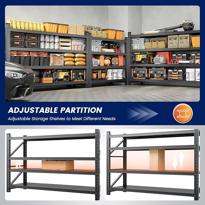 Yizosh 75" W Metal Garage Storage Shelves, 8000LBS Heavy Duty 4-Shelf - Image 4