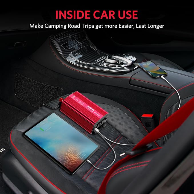 500W Pure Sine Wave Power Inverter, DC 12V to 110V AC Car Plug Inverter Adapter - Image 7