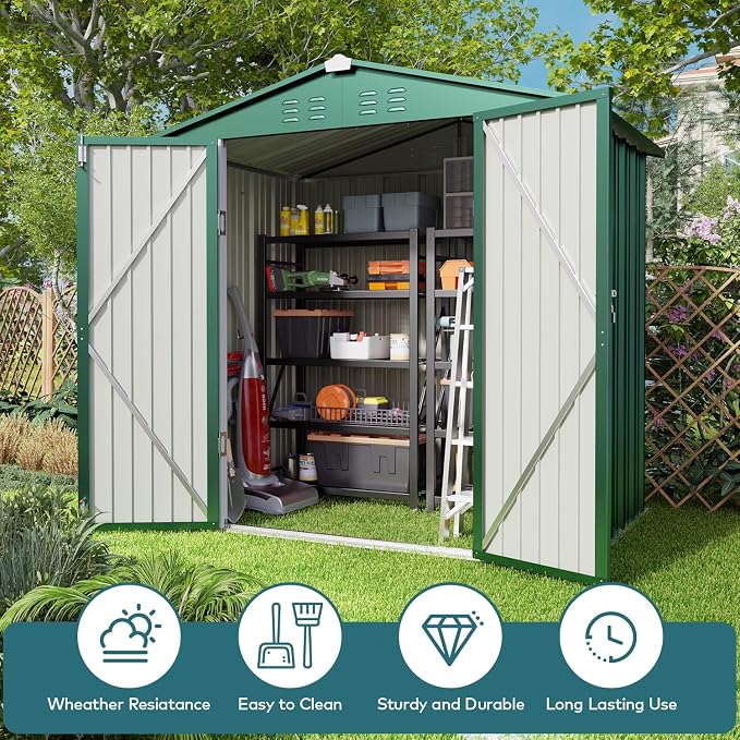 Gizoon Outdoor Storage Shed 6 x 4 FT, Galvanized Metal Garden Shed - Image 9