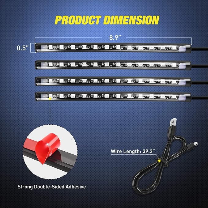 Nilight 48 LEDs DC 5V Multicolor Music Car Strip Light Under Dash Lighting Kit - Image 2