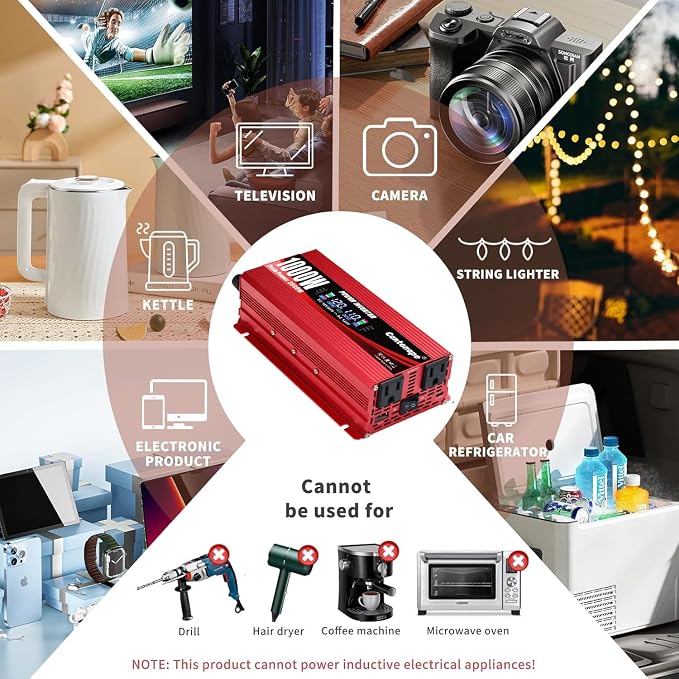 1000W/2000W Car Power Inverter DC 12V to 110V/120V AC Converter - Image 6