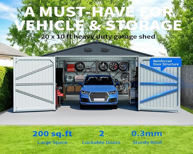 10x20 FT Outdoor Storage Shed, Metal Garage Shed - Image 2