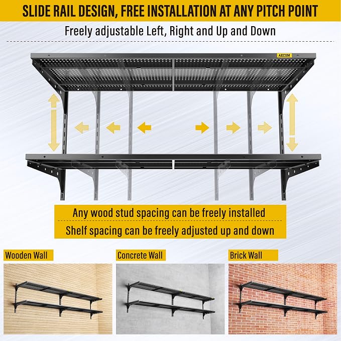 2-Pack 2 Tier 1.3x4ft Garage Shelving Wall Mounted, 800 lbs Load - Image 7