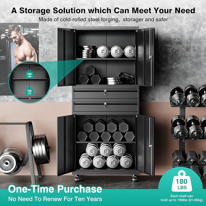 Metal Storage Cabinet with Wheels and Drawers, Rolling Garage Storage Cabinet - Image 9