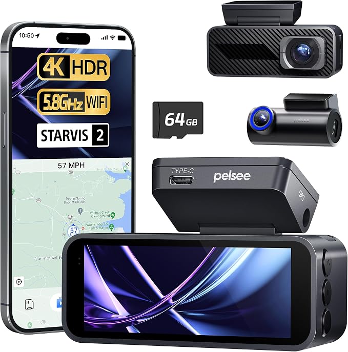 Pelsee P1 Pro Dash Cam Front and Rear, STARVIS 2 Sensor, 4K Dual Dash Camera by pelsee